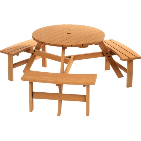 Brown Round Wooden Garden Table 6 Seats with Bench 178 cm (1/5)