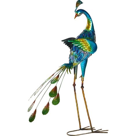 Figurina decorativa Pavone in metallo Decorazione giardino interno esterno Pavone blu Peacock