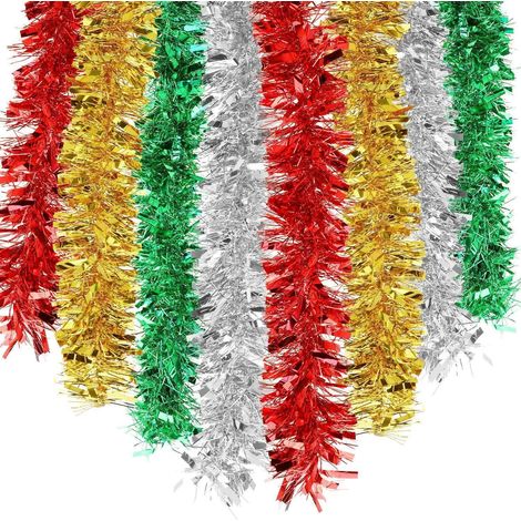Weihnachts Lametta Girlande 14m Rot Silber Gold Grün für Weihnachtsbaum Deko