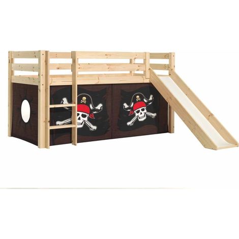 Lit Enfant Surélevé Avec Toboggan "Pino Caribian Pirates" 90x200cm Naturel (1/2)