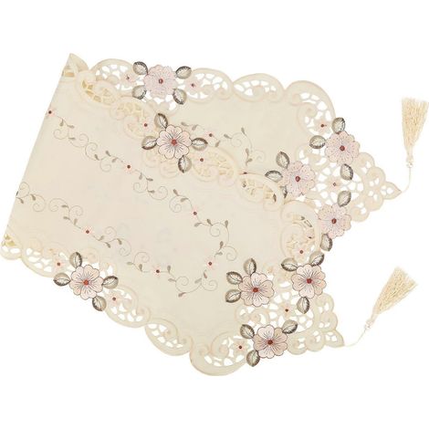 Chemin de table vintage brodé à motifs floraux pour banquet de mariage (1/5)
