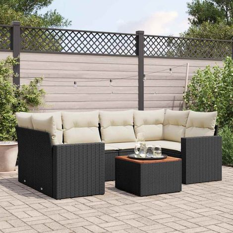 vidaXL Set de comedor de jardín 7 pzas y cojines ratán sintético negro (1/5)