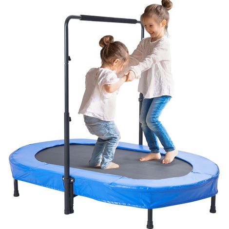 Trampoline Pliable Enfant 142x91 cm avec Poignée, Intérieur Extérieur, Cadeau d'Anniversaire pour Enfants 3+ Ans, Bleu (1/5)