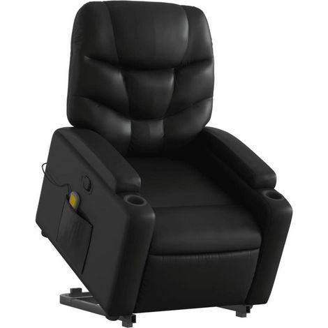 Massagesessel mit Aufstehhilfe, Relaxsessel mit Liegefunktion und Vibration, Schwarz Kunstleder (1/5)