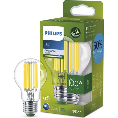 Philips LED Lampadina Goccia a Filamento Classe A, 100W, E27, Luce Bianca Fredda, Non Dimmerabile (1/5)