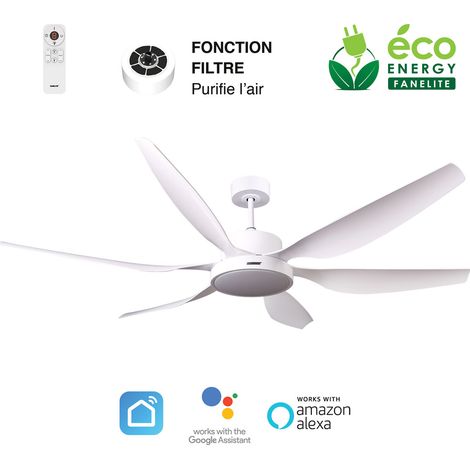 Fanelite - Ventilateur de plafond 168 cm blanc RANGIROA - Moteur DC 55W - LED 22W 3 couleurs - Silence + PURIFICATEUR D'AIR INCLUS (1/2)
