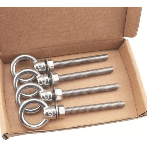 Lot de 4 boulons à œil robustes en acier inoxydable 316, 1/4 x 2, filetage M6 (1/5)