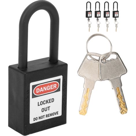 Lot de 5 cadenas de consignation/déconsignation de 38 mm en nylon résistant à la poussière et isolé, avec clé, noir (1/5)