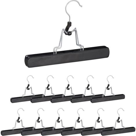 24 Hosenbügel, 360° drehbare Haken, Rockclips, rutschfest, 17 x 25 x 2,3 cm, Holz, schwarz (1/4)