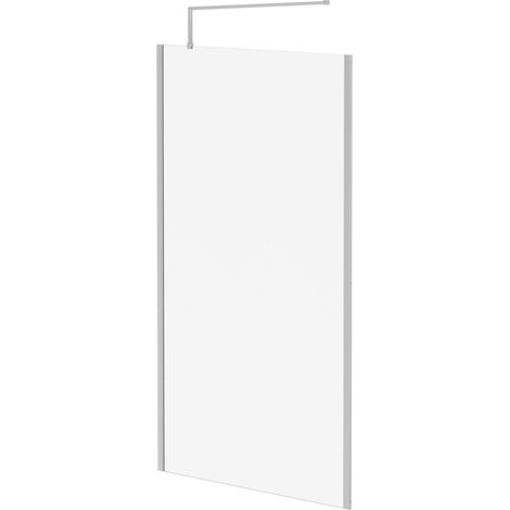 Pacco 8mm Clear Glass Polished Chrome 1850mm x 1100mm Walk In Shower Screen including Wall Channel with End Profile and Support Bar (1/5)