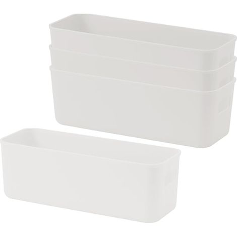Boites de Rangement en Plastique épaissi, Panier Bac Plastique, Pour Cuisine, Salle Bain, Placard, Bureau, Maquillage - Blanc (1/4)