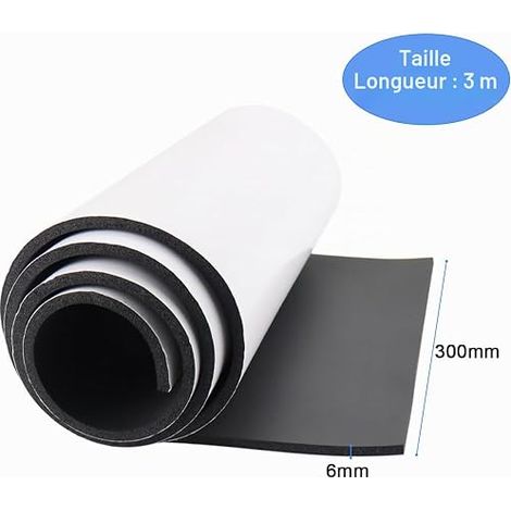Neoprene Foam Sheet Self Adhesive Multifunction Foam Roll Sound Insulation Non-Slip Shock Absorption 300mm X 6mm X 3m, Black (1/4)