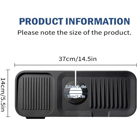 (Noir, 37 x 14 cm) Protection anti-éclaboussures en silicone pour évier et robinet, drainage et plan de travail (1/5)