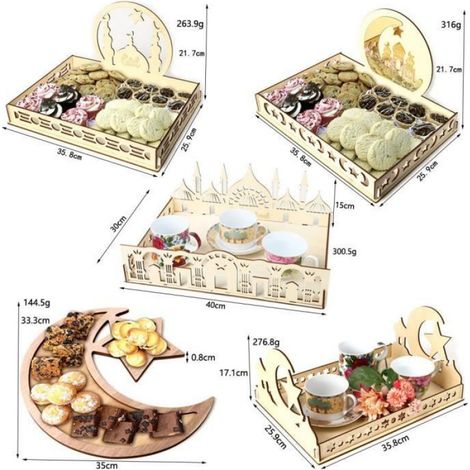 Plateau de Ramadan, Plateau de Service de Table, Plateaux en Bois pour Eid Mubarak, Dîner, Dessert, Pâtisserie, Décoration (1/4)