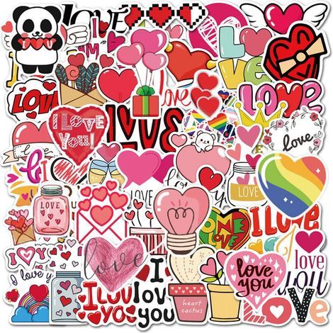 50 Pcs Stickers Saint Valentin,Autocollant Scrapbooking Lecture,Aesthetic Stickers Ordinateur Portable,Autocollant Imperméable,Sticker Album Photo,Autocollants Décoratifs,Sticker Album Photo (1/5)