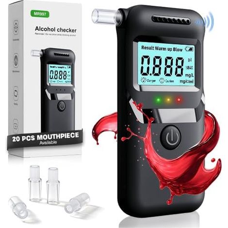 Ethylotest Electronique, HD LED Alcootest avec 20 Pcs Embouts Buccaux, Test Alcoolémie avec Annonce Vocale, Ethylometre avec Trois unités de Mesure, Ethylotest Jetable Usage Maison Voiture Fêtes (1/5)