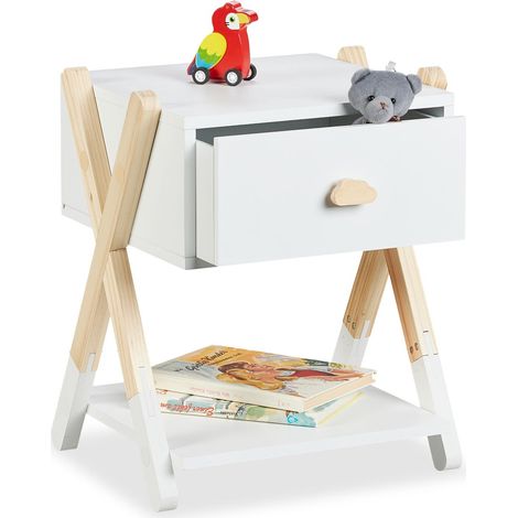 Comodino per bambini con cassetto, design a X (1/5)