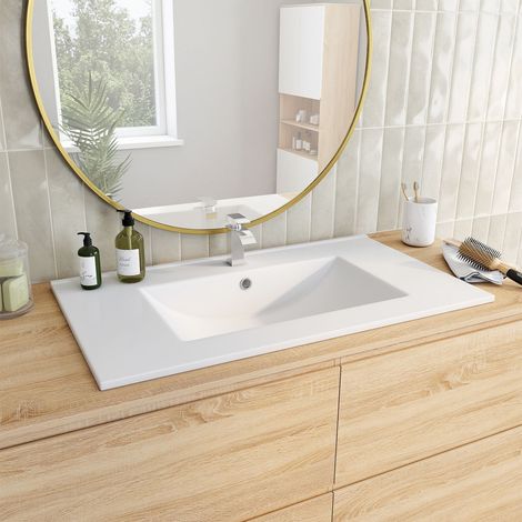 Lavabo rectangular encastrado de cerámica blanca L. 81 x A. 46 x A. 17 cm
