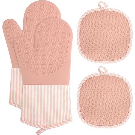 Lot de 4 maniques, gants de cuisine jusqu'à 280 °C, antidérapants, en silicone, résistants à la chaleur, pour cuisiner, cuire et griller (1/5)