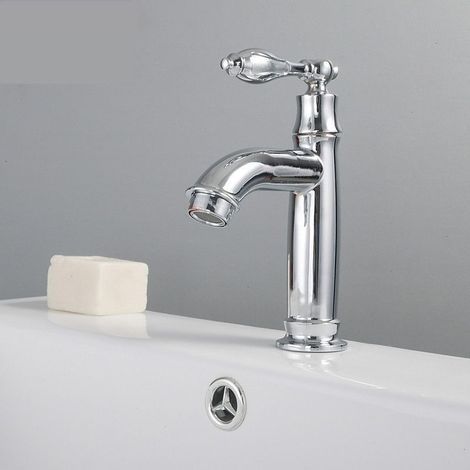 Robinet de Bassin en cuivre Robinet d'évier de Bain Mélangeur d'eau Froide Robinet de Bassin Antique Robinet de Cuisine Simple sans Plomb(argent)