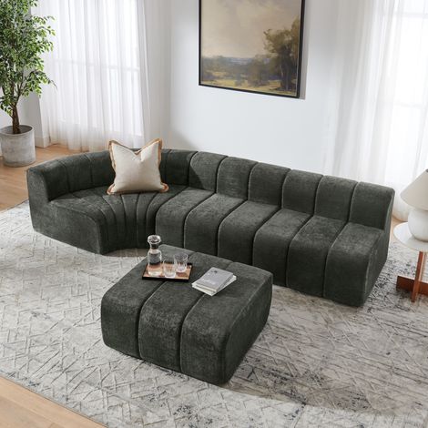 Divano angolare modulare 4 posti in ciniglia nero OKMYHOME (1/5)