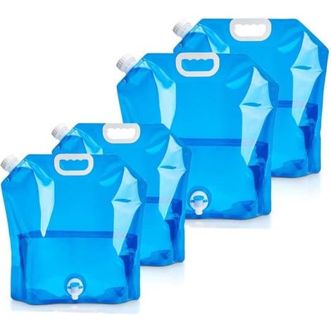 Kit d'urgence domestique - Ensemble de 4 réservoirs d'eau pliables - Bidons d'eau flexibles de 5 et 10 litres avec couvercle étanche et robinet. (1/5)