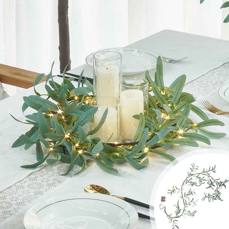 Guirlande Faux Magnolia Avec Lumières - 180 cm - Fonctionne Sur Piles - Décoration Intérieure Pour Cheminée, Dessus De Cheminée Et Escaliers - 1 Pièce (1/5)