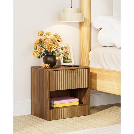 Wooden Bedside Table with Drawer – 39 x 11 x 39 cm – for Bedroom, Living Room or Office, Walnut (1/5)