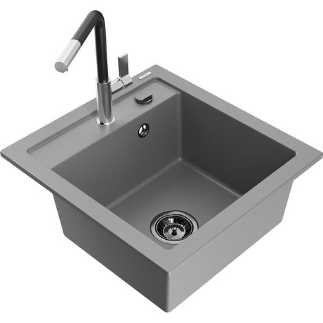 Mexen Vito 1-Becken-Granit-Spüle mit Mischbatterie Flora, Grau - 6503-71-670401-07-B