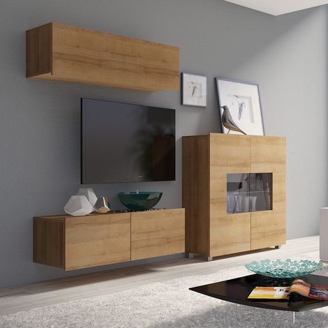 Kleines Wohnwand Set mit Highboard in Eiche Gold Nb., B/H/T ca. 220/200/43 cm (1/4)