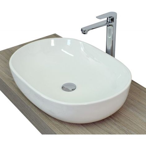 Lavabo da appoggio senza troppo pieno 60x42x14cm bianco Mues Opper