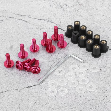 Jeu de 10 vis écrous et rondelles pour carénage moto, kit de fixation universel moto rouge, boulons pare-brise moto, visserie moto, accessoires de montage. (1/5)