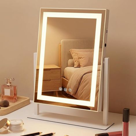 GBLY LED Schminkspiegel mit Beleuchtung Hollywood Spiegel 30×40CM Vanity Mirror Klein Kosmetikspiegel mit Licht Tischspiegel 3 Modi Schminktischspiegel Touch Dimmbar