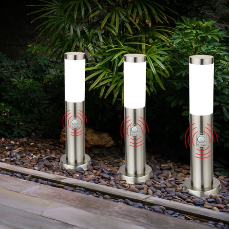 Lampe de chemin LED lampadaire lumière de jardin en acier inoxydable lumière d'extérieur avec détecteur de mouvement, argent, 9W 810lm blanc chaud, DxH 12,7x45 cm, lot de 3 (1/5)