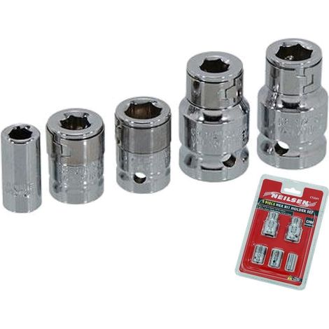 Neilsen 5pc Hex Socket Bit Holder Set Sockets 1/4" 3/8" 1/2" Drive 6mm - 10mm (1/2)