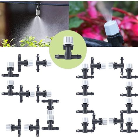 50PCS Système Irrigation Jardin Kit d'Irrigation Goutte à Goutte Automatique Micro +Tee Joint de Tuyau, Buse Brumisateur D'eau Terrasse Jardin Planté Extérieur Mini d'Arrosage Dripper Alésoir Gicleur (1/4)