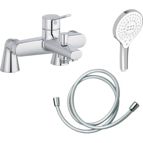 Mitigeur baignoire JACOB DELAFON Eo + pommeau de douche Metro signature + flexible de douche lisse + colonnettes (1/5)