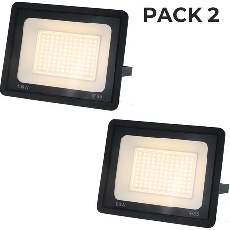 Pack 2 projecteurs LED extérieurs IP65 100W 9500 lm 3000K lumière chaude