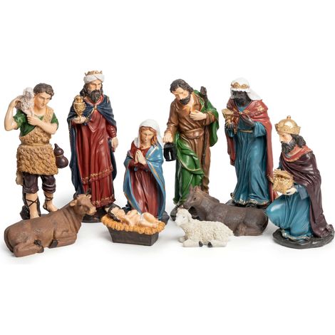 XXL Polyresin Weihnachts Krippenfiguren 10-teiliges Set - 37 cm - Kunststein Weihnachtskrippe Figuren 10 Stück detailgetreu handbemalt