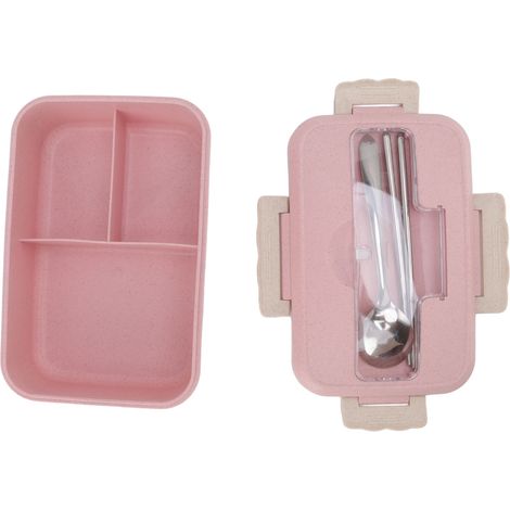 Japanische Bento-Box aus Weizenstroh, Fächer, isoliert, mikrowellengeeignet, Deckel, nordisch rosa, mit Besteck, für Studenten und Angestellte. (1/5)