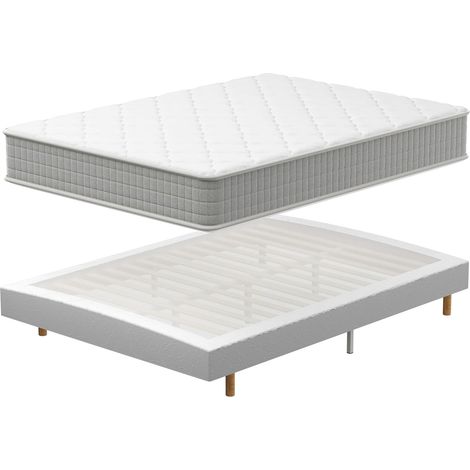 Ensemble Sommier et Matelas 140x200 cm TEENO, Lit 2 Personnes Complet avec Sommier Tapissier et Matelas Memoire de Forme, Confort, Respirant (Matelas 140x200x30+Sommier)