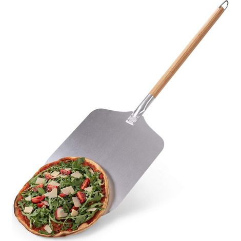 Pelle à pizza professionnelle 12 pouces – Aluminium poli haute qualité – Surface 30,5 x 30,5 cm – Poignée en bois extra-longue 41,5 cm – (1/5)