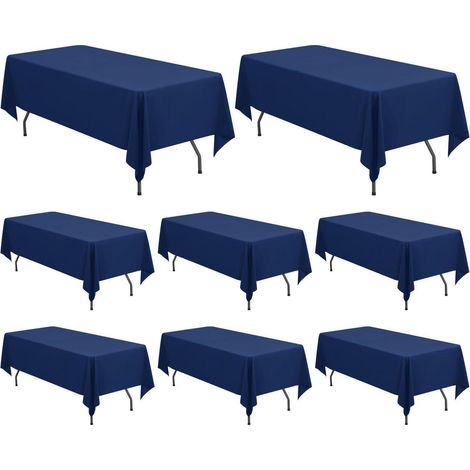 Lot de 8 nappes bleu marine 153x320cm rectangulaires lavables en polyester pour événements