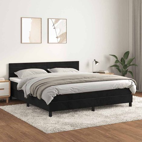 Cama box spring con colchón terciopelo negro 180x200 cm (1/5)