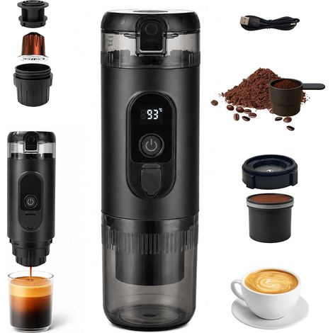 Tragbare Kaffeemaschine – tragbare Espressomaschine, 3-in-1, tragbare Kaffeemaschine, Heiß-/Kaltwasser, manuelle Espressomaschine für Kapseln und gemahlenen Kaffee (1/5)