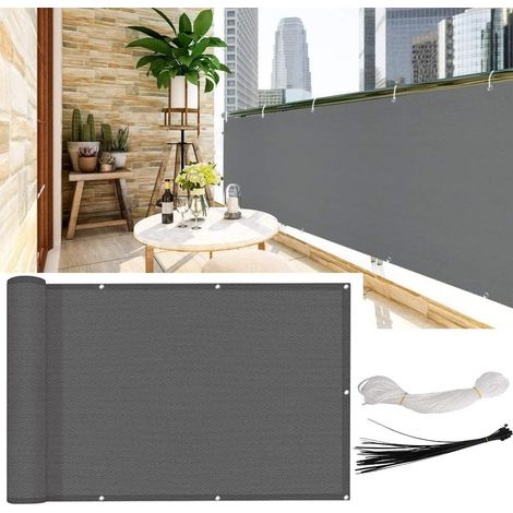 Balcony Privacy Screen, 0.9m x 5m Patio Privacy Screens 200gsm HDPE 95% UV Block Porch Fence Cover - with Cable Ties and Rope (1/5)