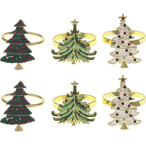 Lot de 6 ronds de serviette en métal en forme de sapin de Noël pour décorer votre table (1/5)