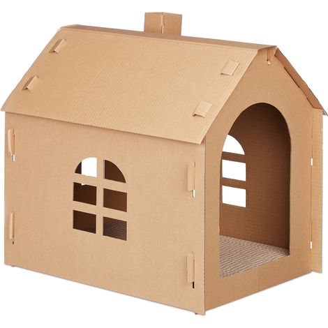 Casa para gato con rascador interior personalizable 40 x 30 x 30 cm de cartón marrón 130008322 (1/5)
