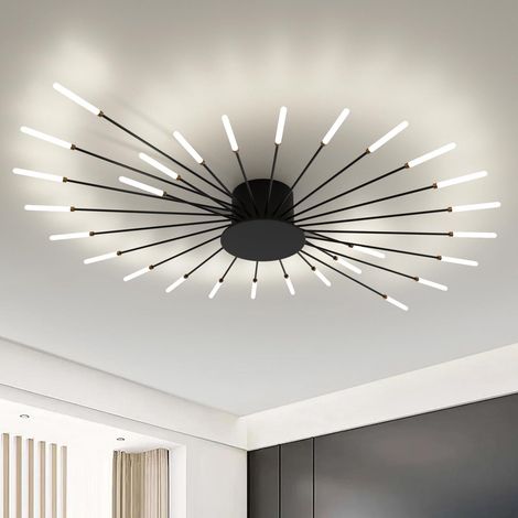 Plafonnier LED Moderne Pour Salon,Acrylique Luminaire Plafonnier,Intérieur Design lampes de décoration pour salon chambre à coucher et salle à manger(Noir,28 Tête) (1/5)