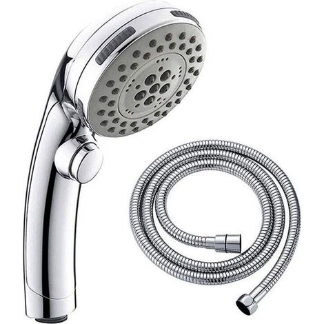 With stop button, chrome-plated shower head, 5-mode hand shower set, 1.5 hose, one-button water stop shower head (1/5)